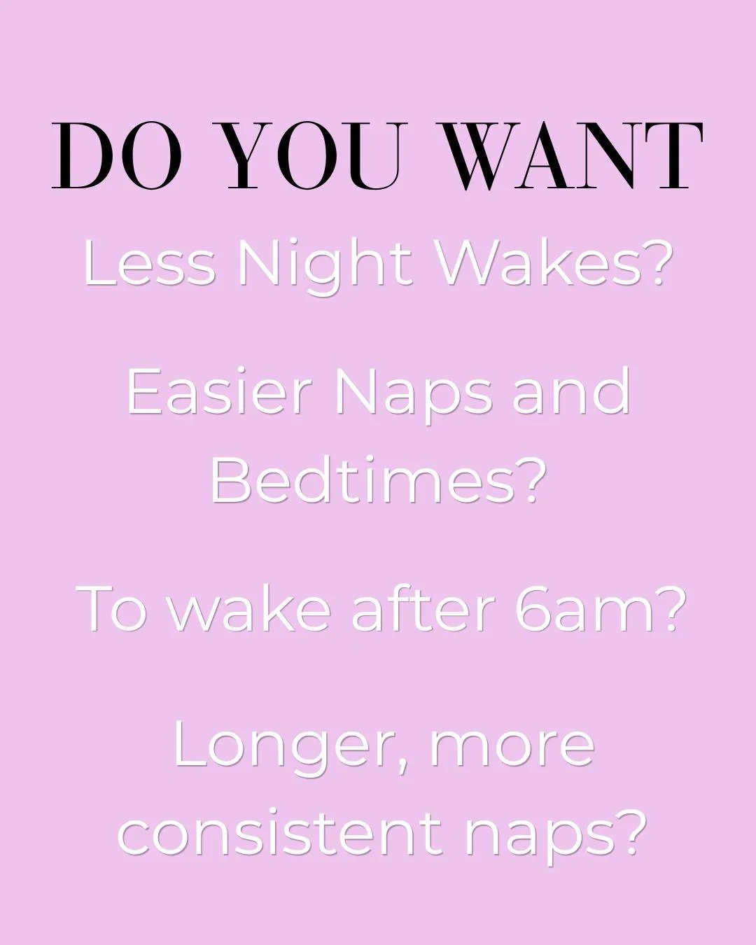 Do you need a total slumber transformation?⁠
⁠
This package has changed the lives of many families.⁠
⁠
If you answer yes to any of the below questions then our TST program can help you:⁠
⁠
🤍 You no longer want to spend hours trying to get your littl