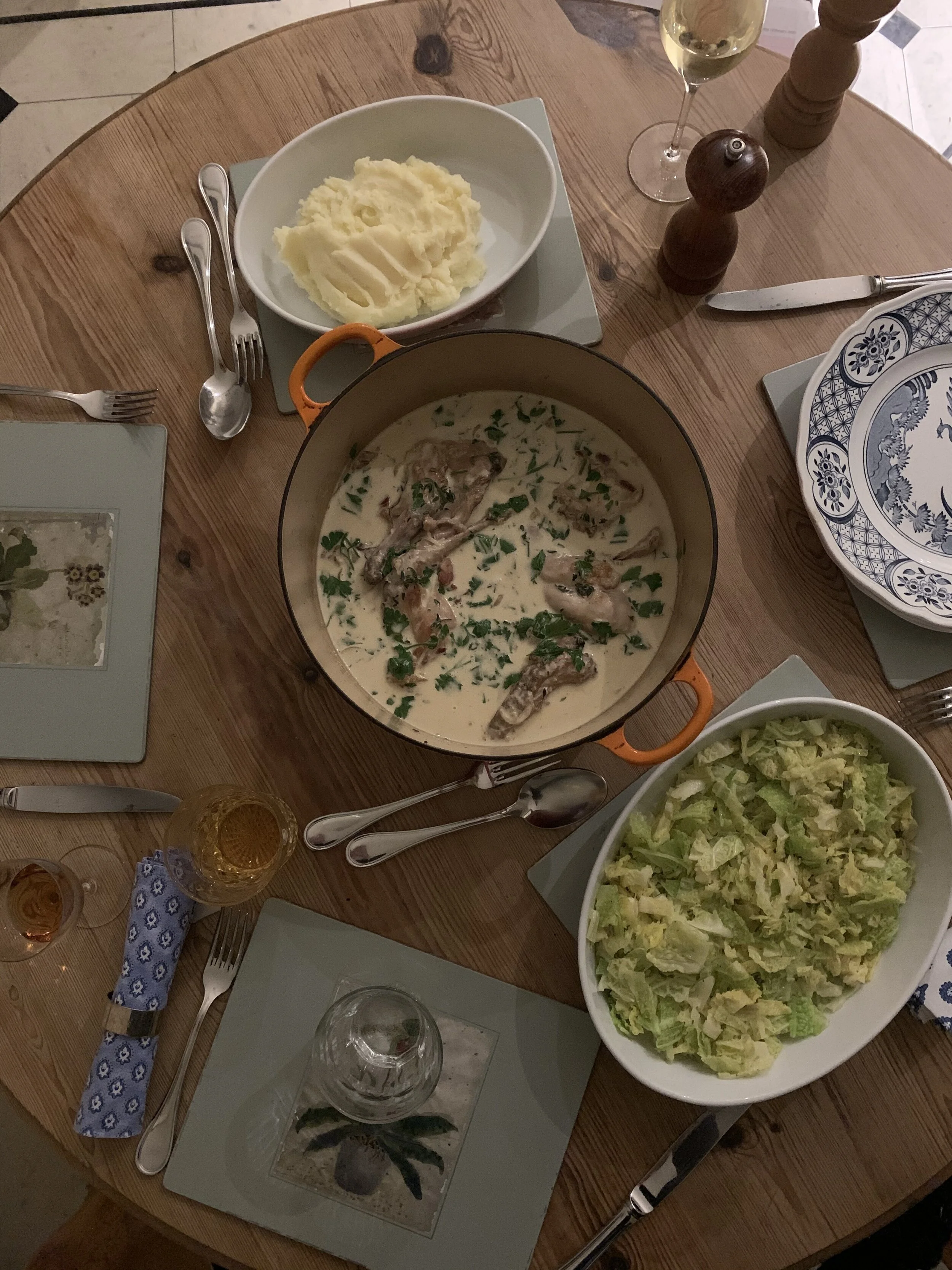 Rabbit with smoked bacon, tarragon, cider &amp; cream