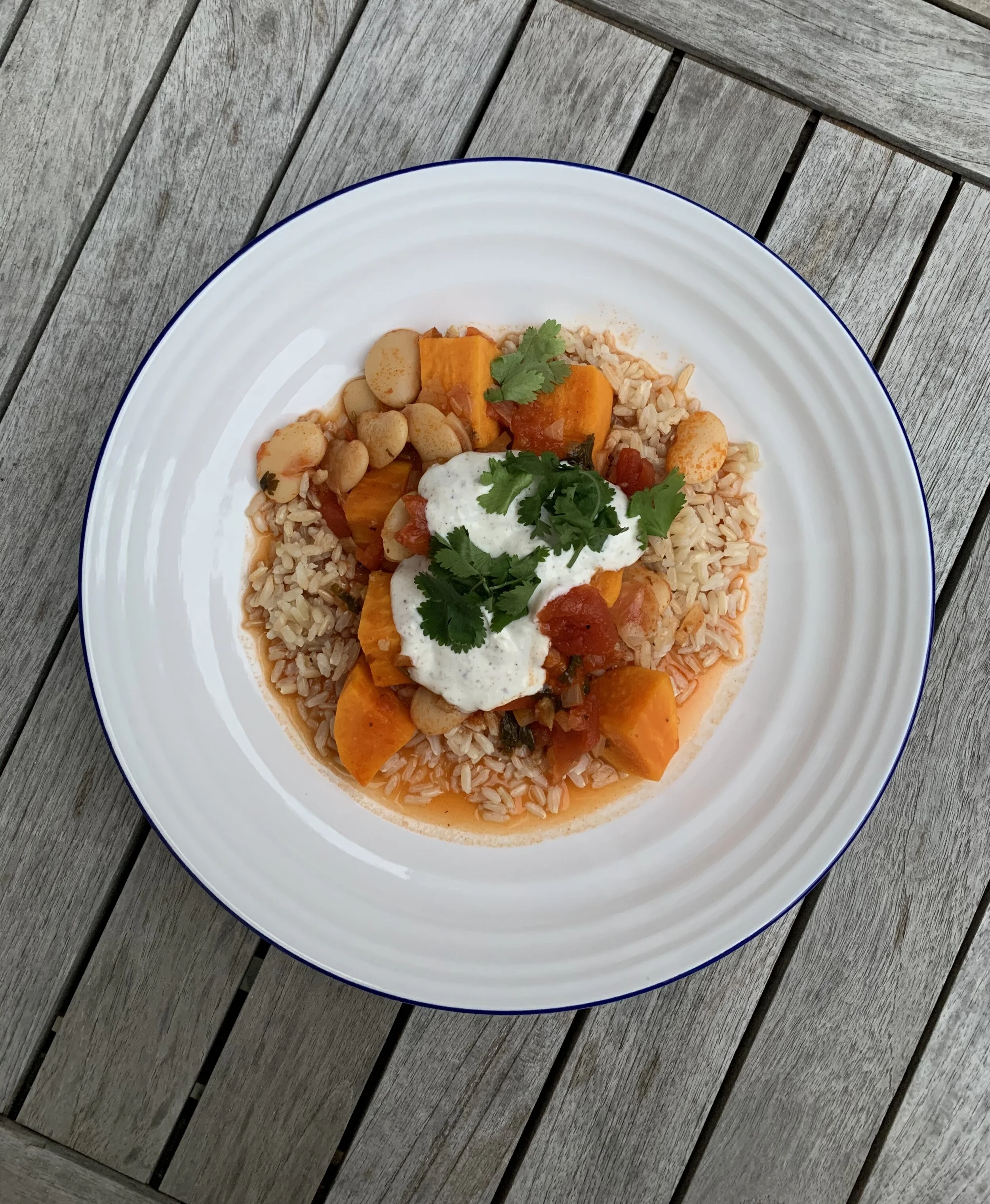 Sweet Potato, Tomato &amp; Butterbean Stew with Goat's Curd