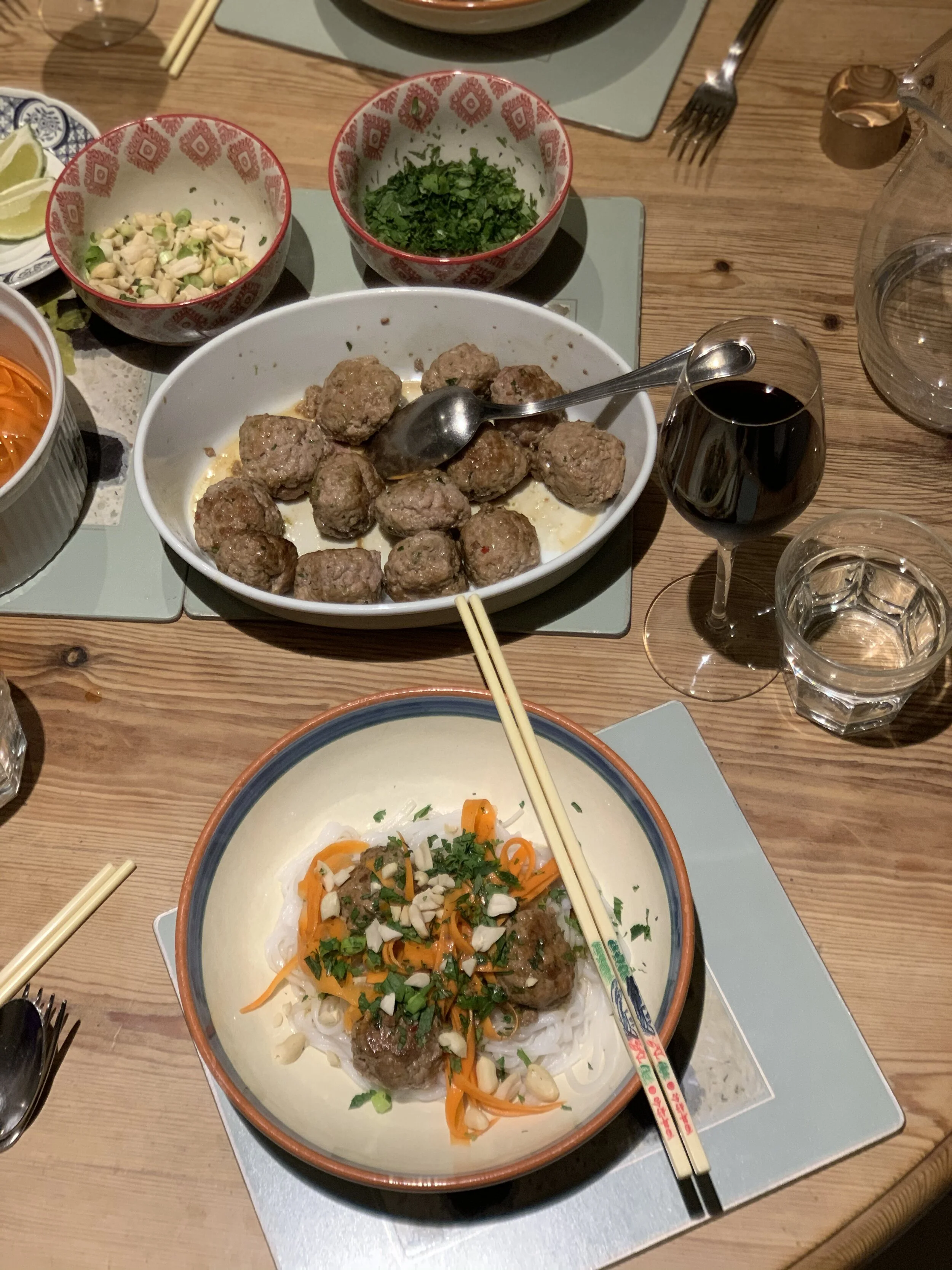 Sticky Vietnamese Pork Meatballs with Rice Noodles and Pickled Veg