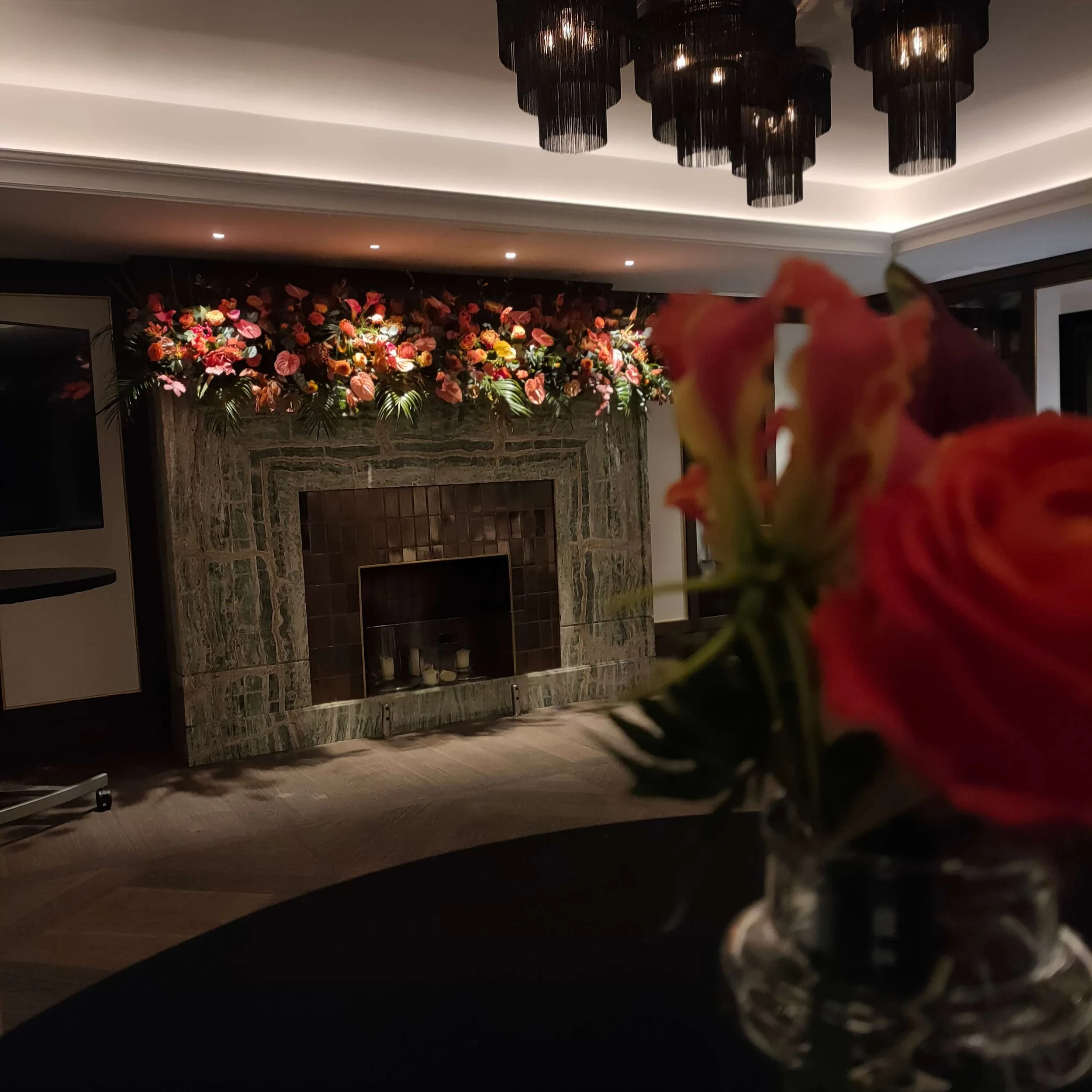 Luxuty Fireplace Floral Arrangement by HeiDesigns