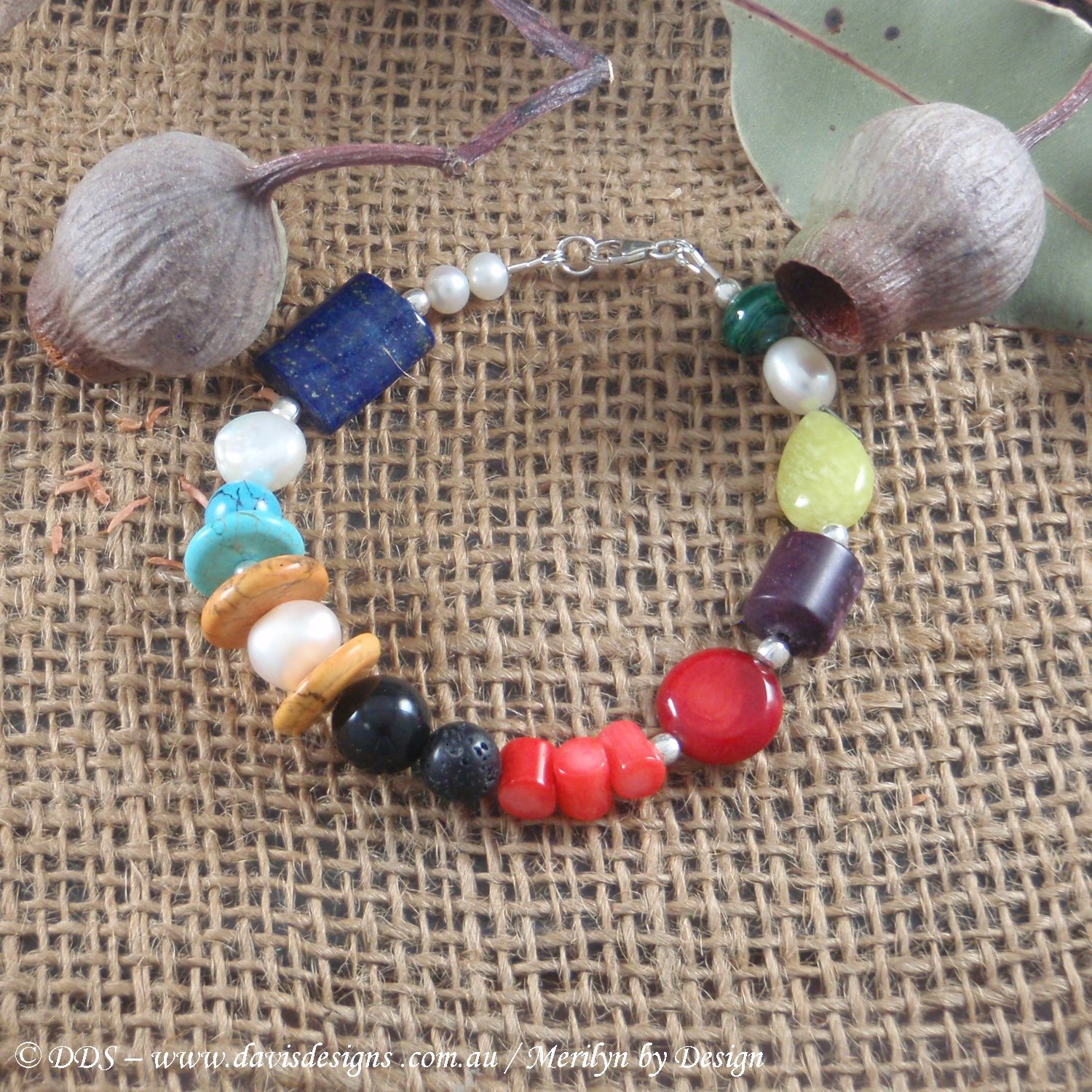 Multi-coloured Semi-precious stone bracelet (925)