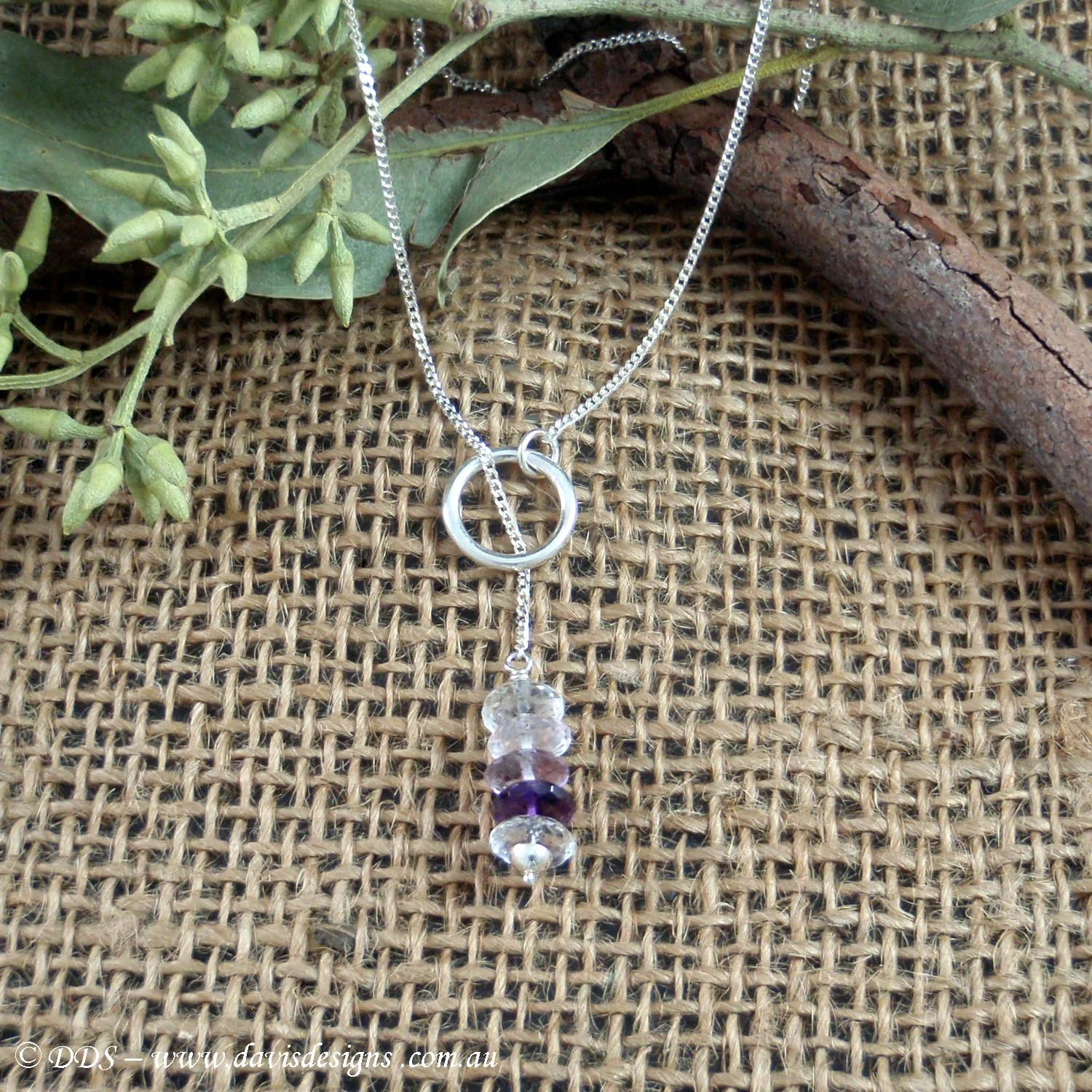 Amethyst and White Topaz Lariat Necklace (925)