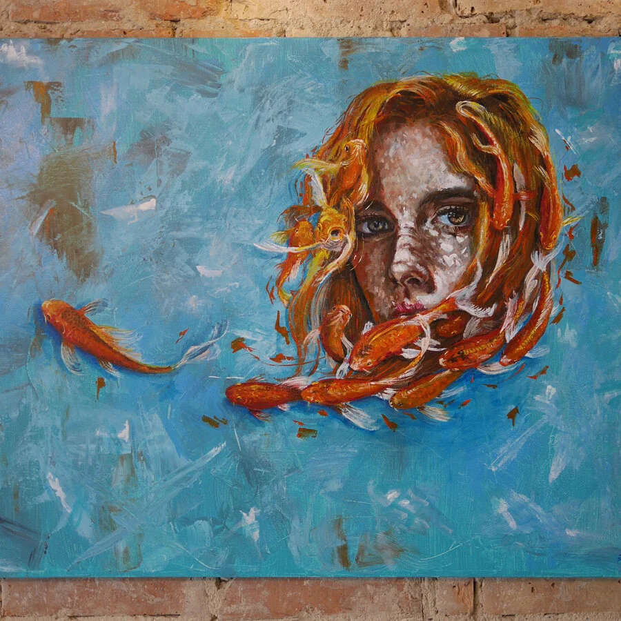  Koi Fish Girl. 80x60cm old canvas. SOLD. 