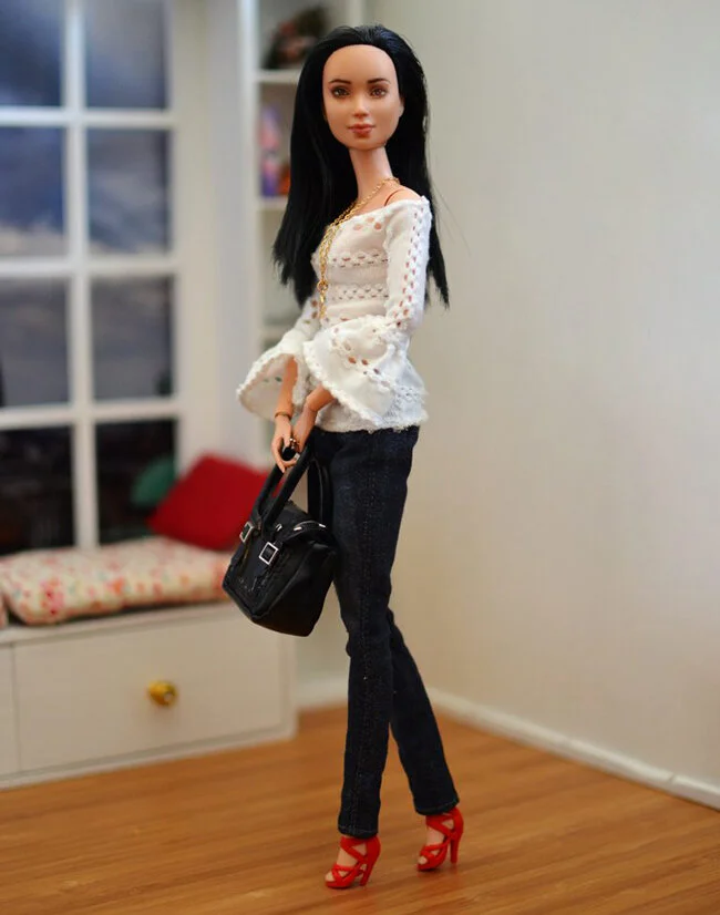OOAK Made to Move Black Hair Barbie, Eve, Plastically Perfect - OOTD - Pointelle Statement Sleeves 02.jpg