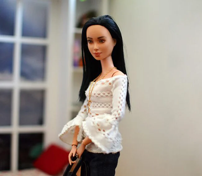 OOAK Made to Move Black Hair Barbie, Eve, Plastically Perfect - OOTD - Pointelle Statement Sleeves 03.jpg