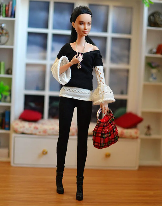 OOAK Made to Move Black Hair Barbie, Eve, Plastically Perfect - OOTD - Basic Monochrome Layers 03.jpg