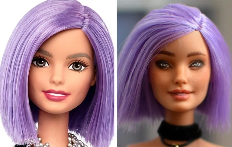 OOAK va-va-violet fashionista Barbie - Heather - Plastically Perfect - Before After Upcycle Makeover Repaint.jpg