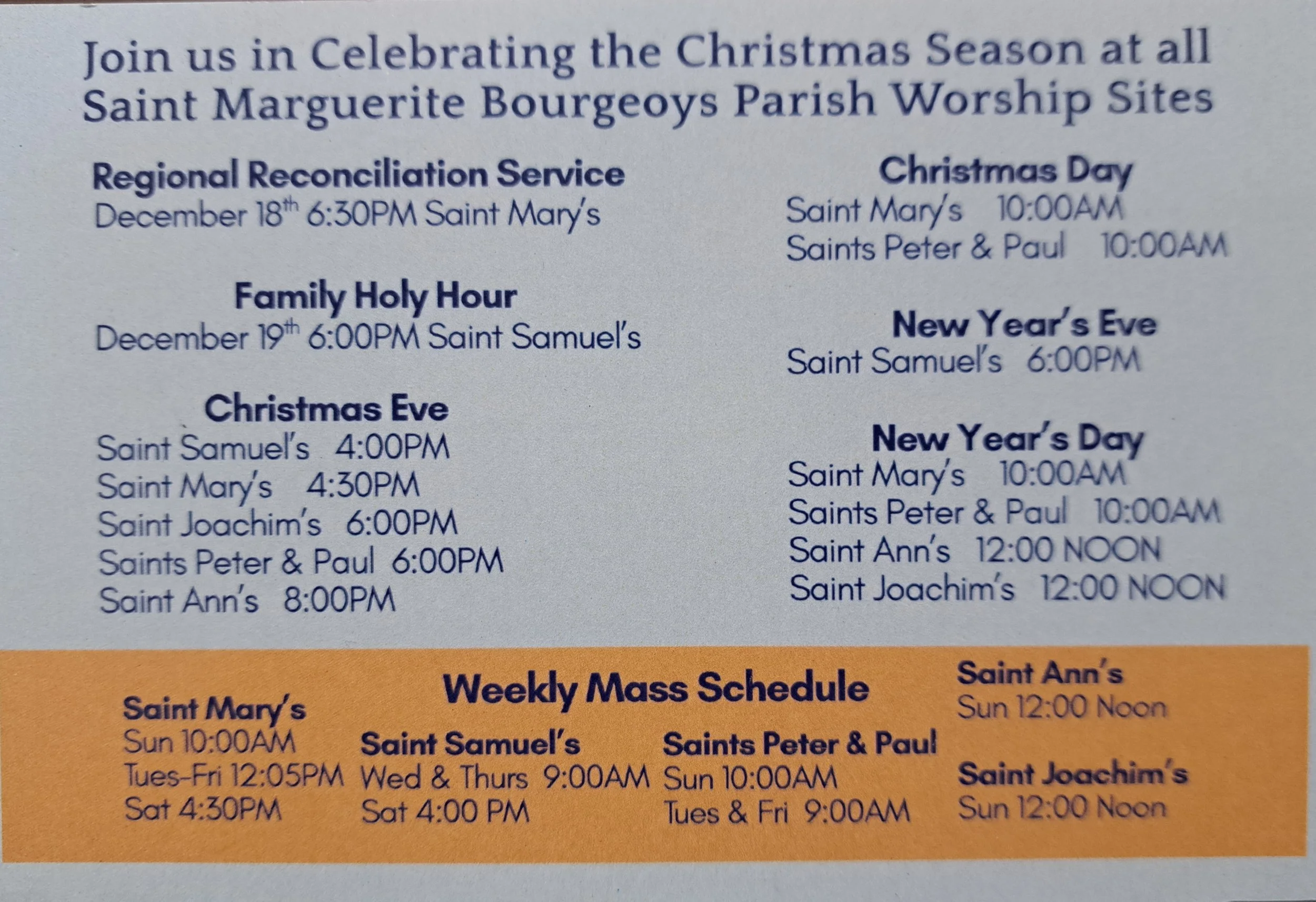 Christmas &amp; New Year's Mass Schedule
