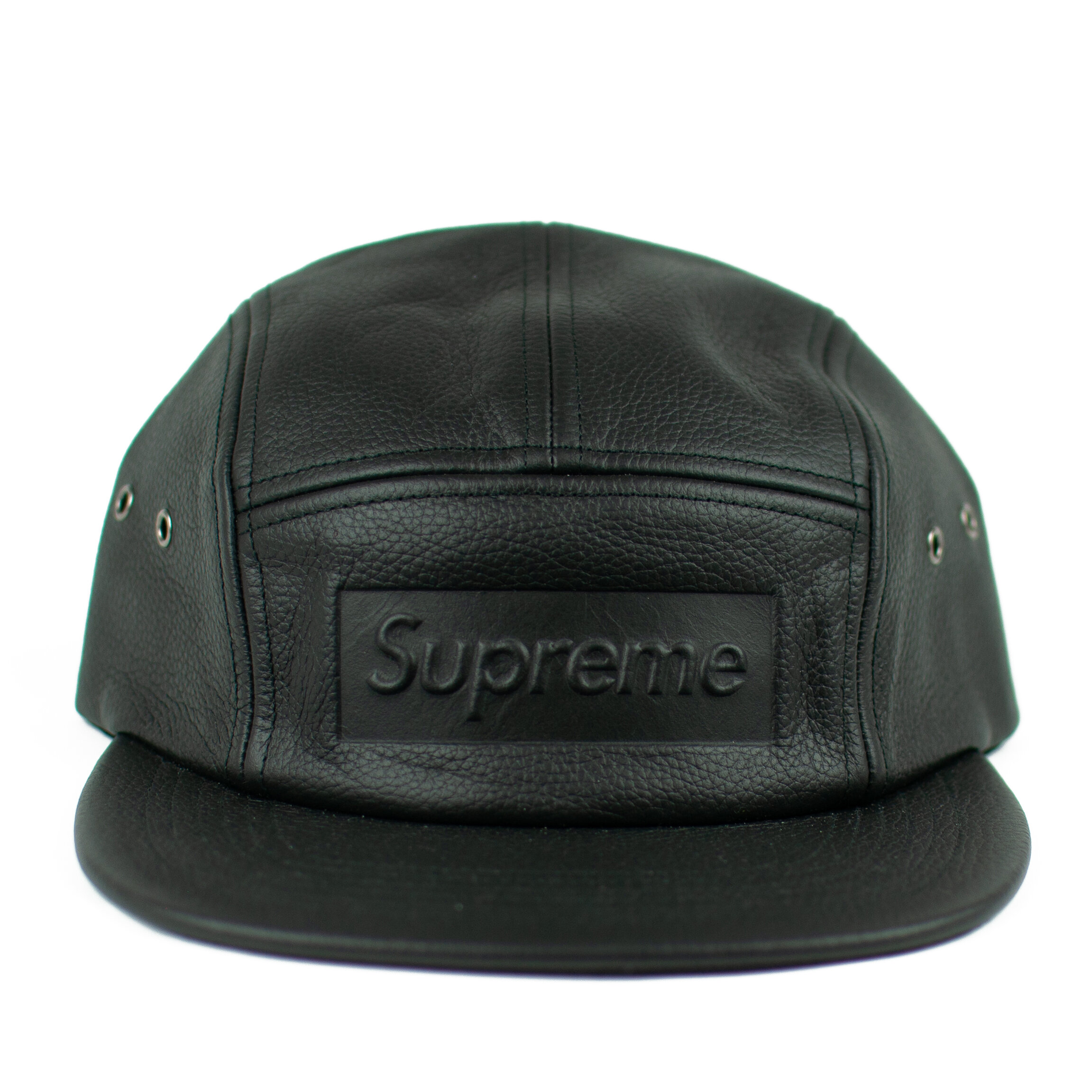 SS19 Supreme 'Pebbled Leather' Camp Cap Black — The Pop-Up📍