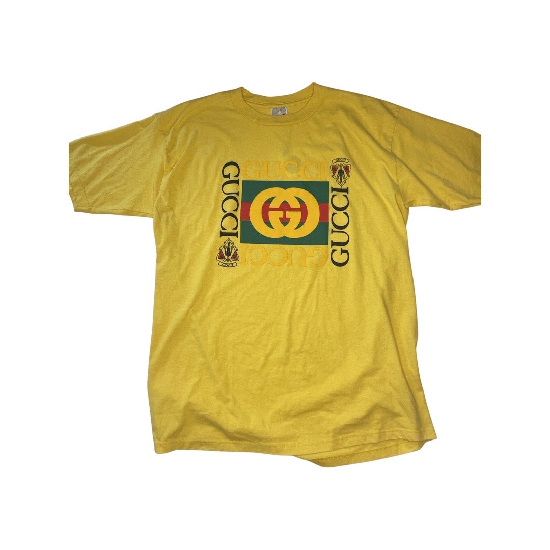 Vintage 80's Gucci Bootleg 'Multi Logo' Tee Yellow — The Pop-Up