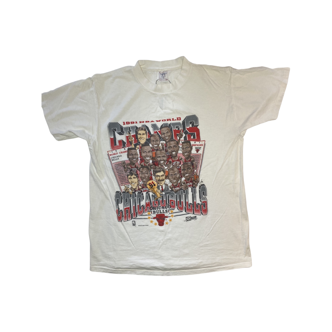 VTG 1991 NBA World Champion Chicago Bulls NBA T-Shirt Men's XL Caricature