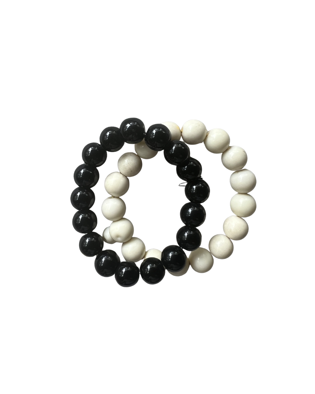 Pair of bracelets: bone and black