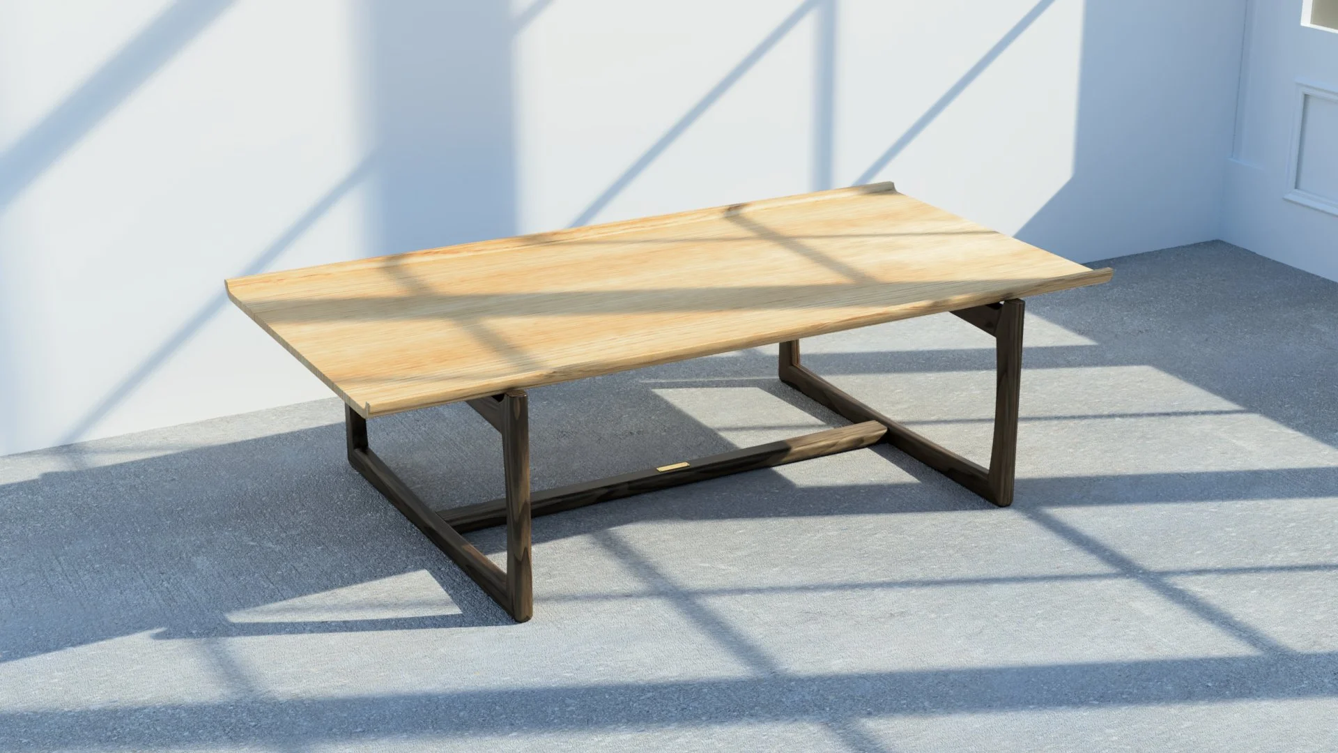 Glencairn Furniture Soulster coffee table with walnut top and ebonised ash legs.