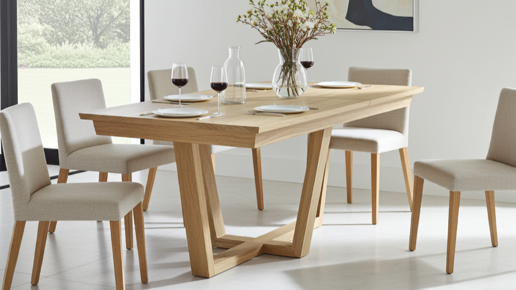 Heriot Dining Table in oak viewed from angle.