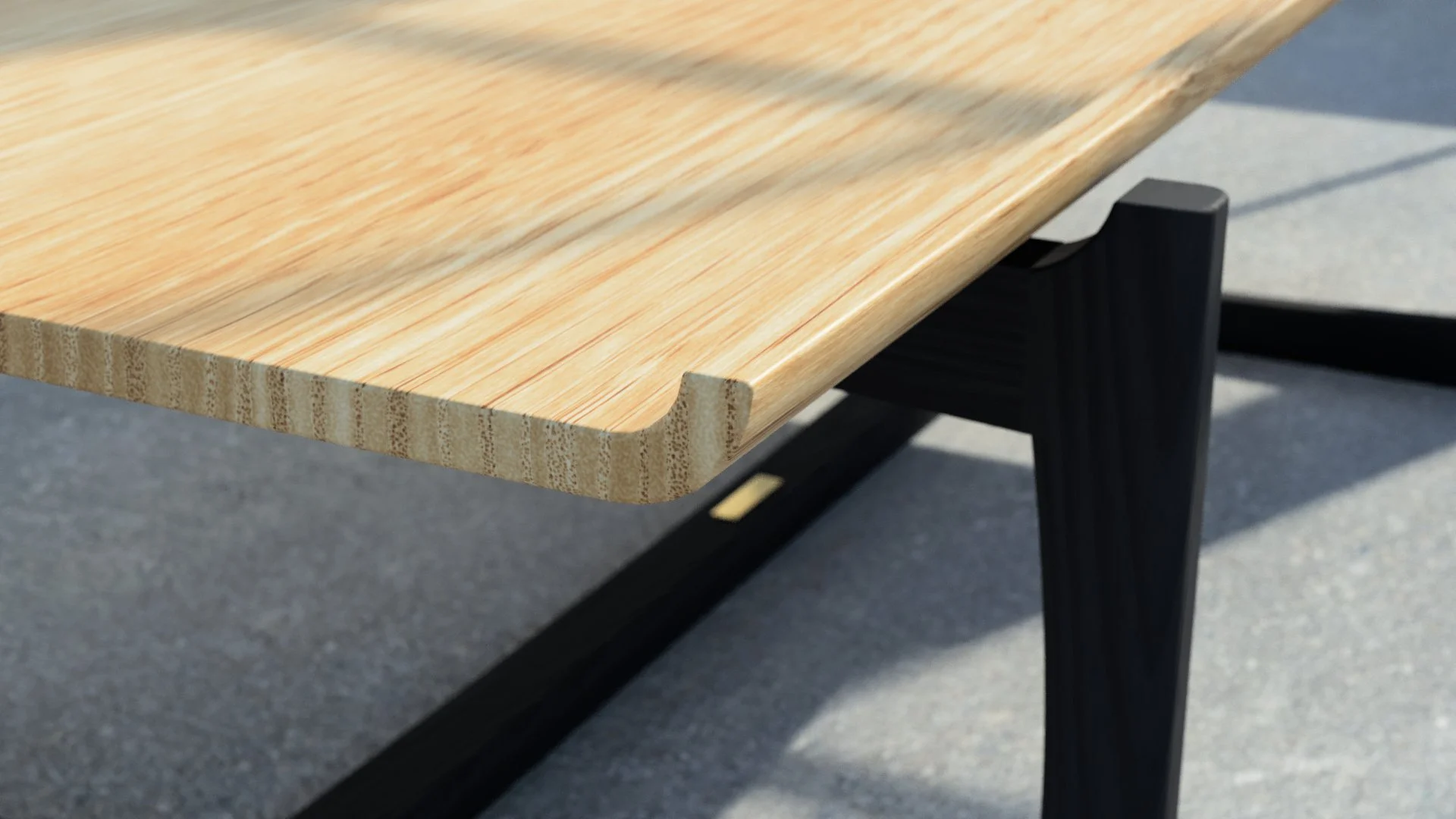 Close up of Soulster coffee table curved top detail.