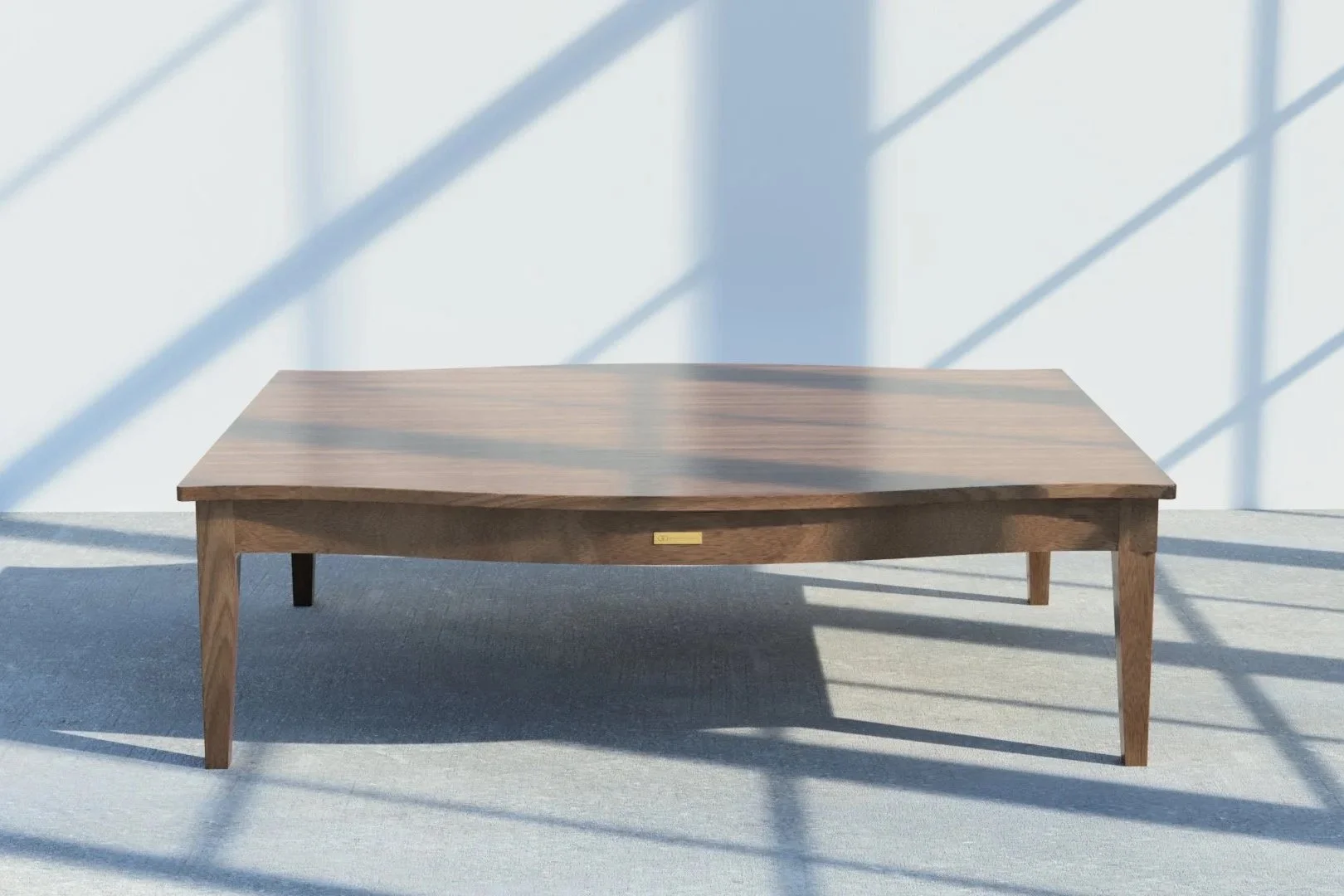 Glencairn Furniture's Telfer coffee table in mahogany viewed from the front.