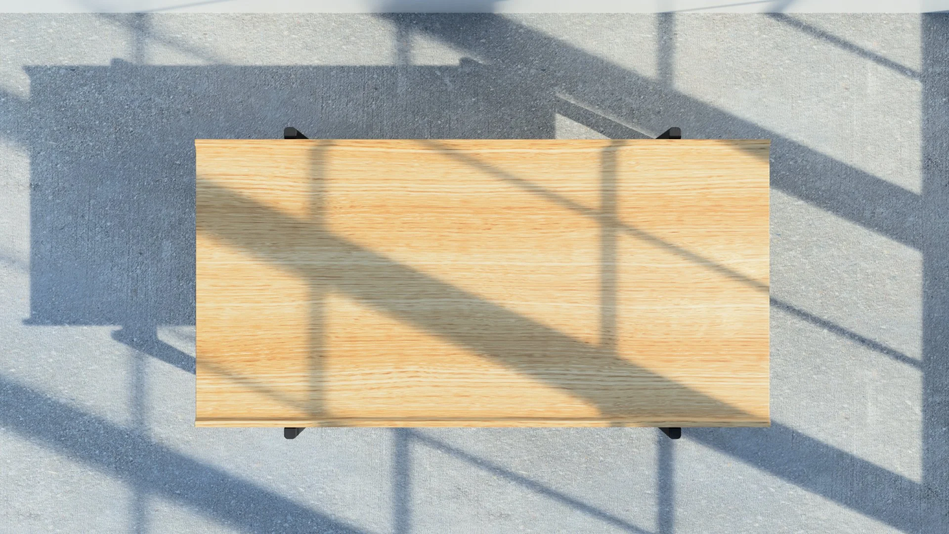 Soulster coffee table with oak top and ebonised ash legs viewed from top.