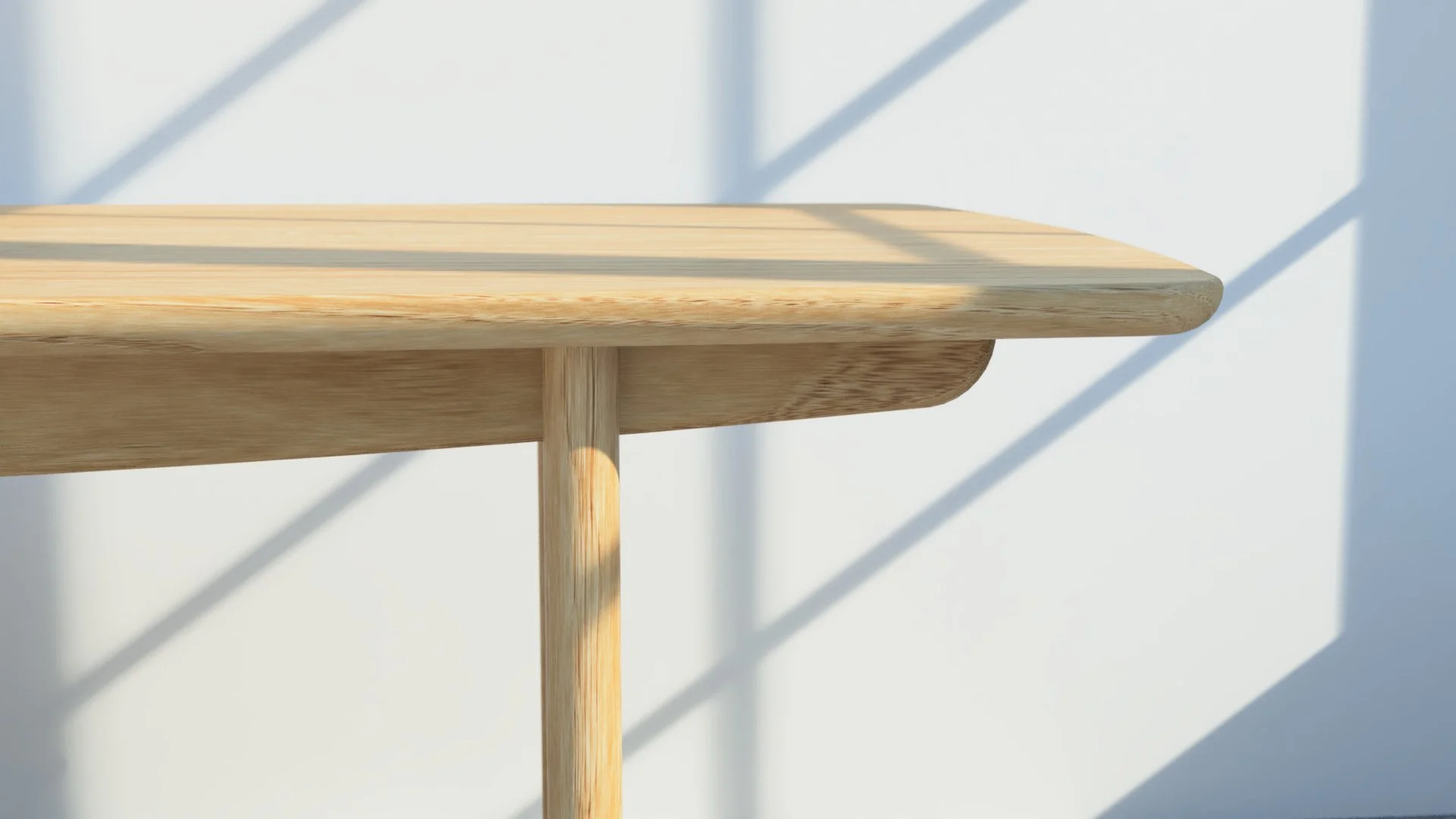 Close up of Torii Dining Table highlighting leg and apron joinery.