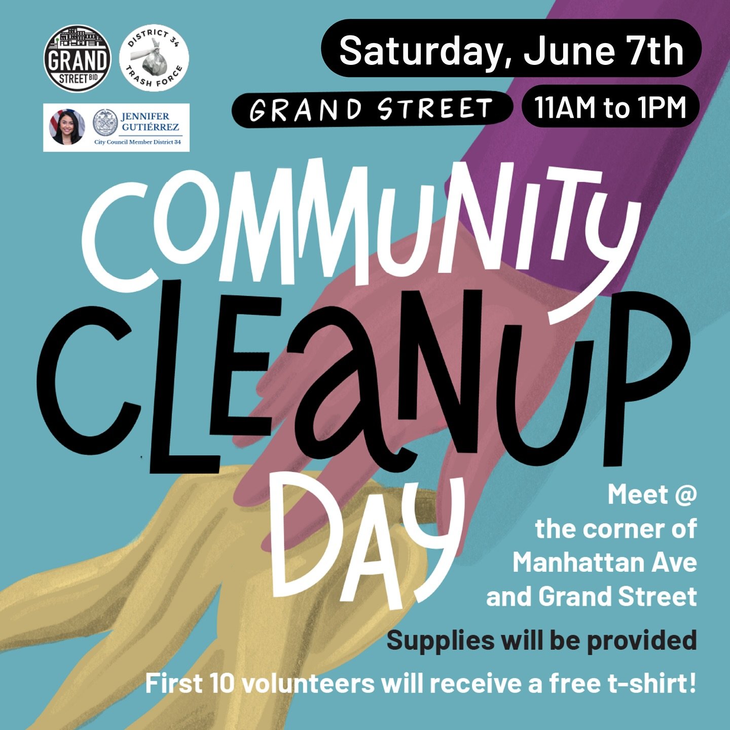 The Grand Street BID is excited to announce our Community Cleanup Day on Grand Street in partnership with @cmjengutierrez ! Join us on Saturday, June 7th from 11AM - 1PM to help cleanup our community. We&rsquo;ll be picking up trash, cleaning our tre