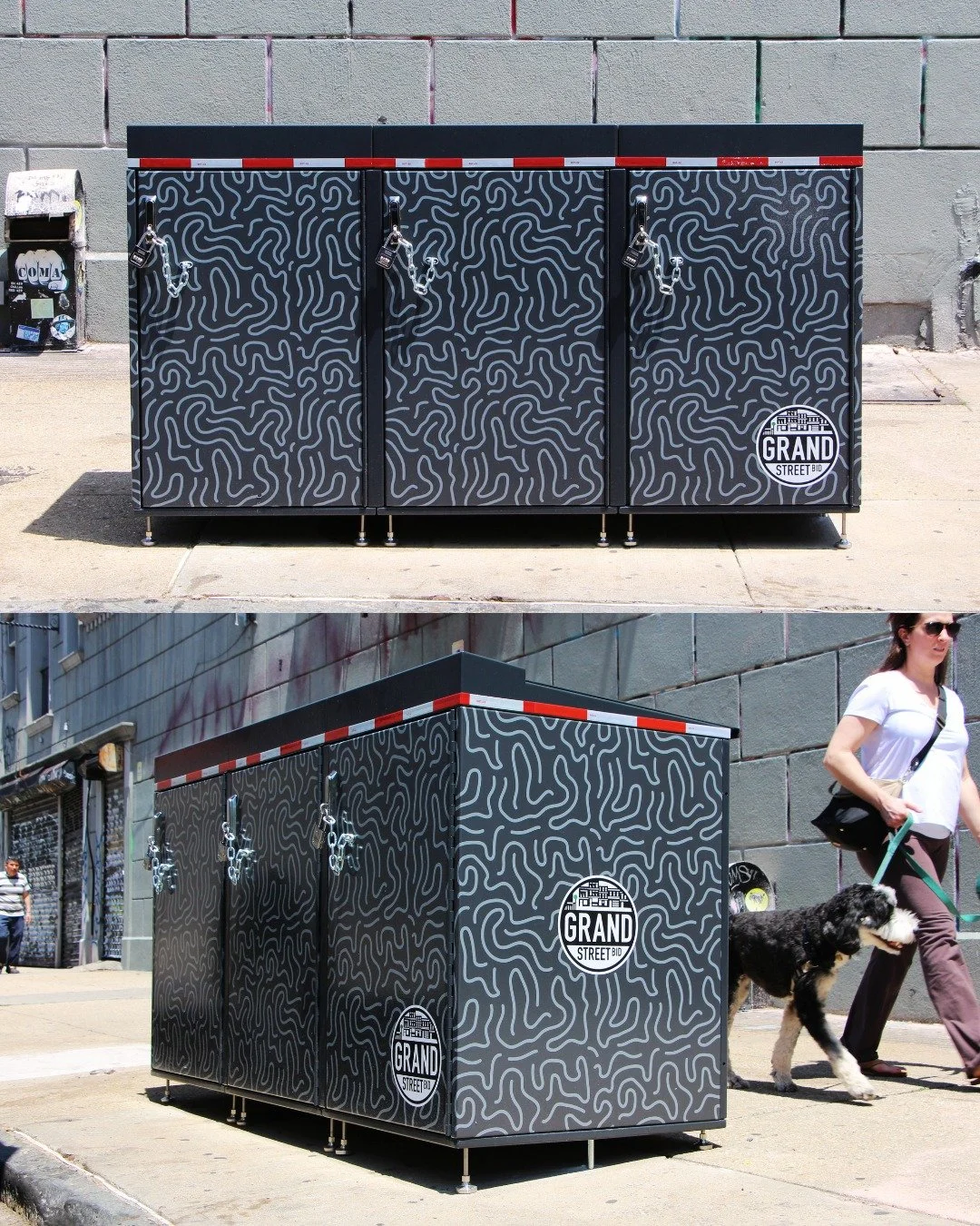 The Grand Street BID is proud to debut our new trash containers! Our sanitation team works to keep Grand Street clean 6-7 days a week, collecting trash in the sidewalks, tree beds, and bike lanes. Previously we would leave this trash on the corners f