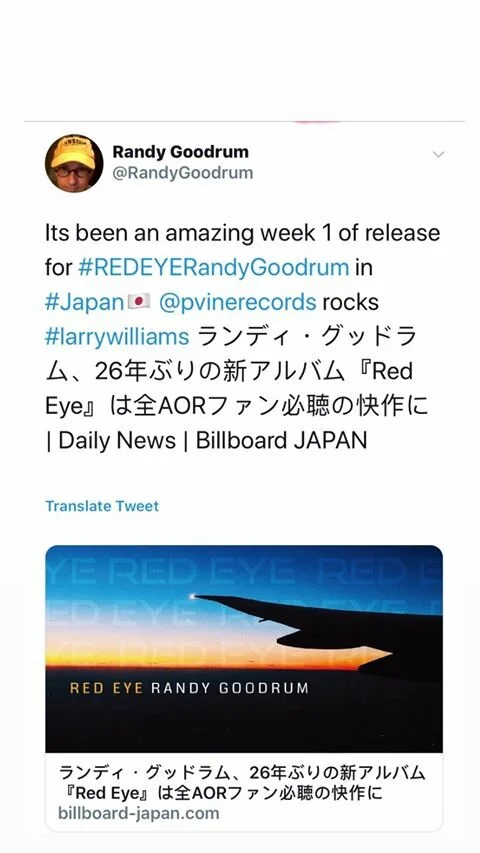 Arigato Japan! Randy Goodrum's Solo CD RED EYE Released on P Vine In Japan To Rave Reviews