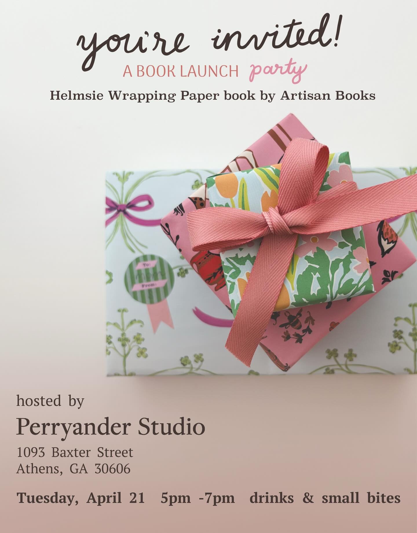 You are invited! Join us Tuesday April 21st to celebrate the launch of @helmsiegoods wrapping paper book! We can&rsquo;t wait to see you!