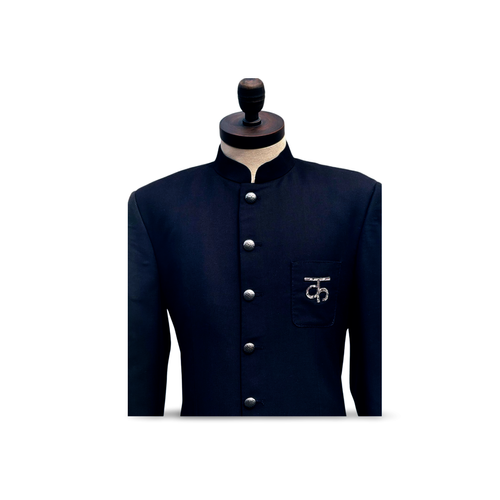 Black Nehru jacket with hand-carved silver buttons — SARAN KOHLI LABEL