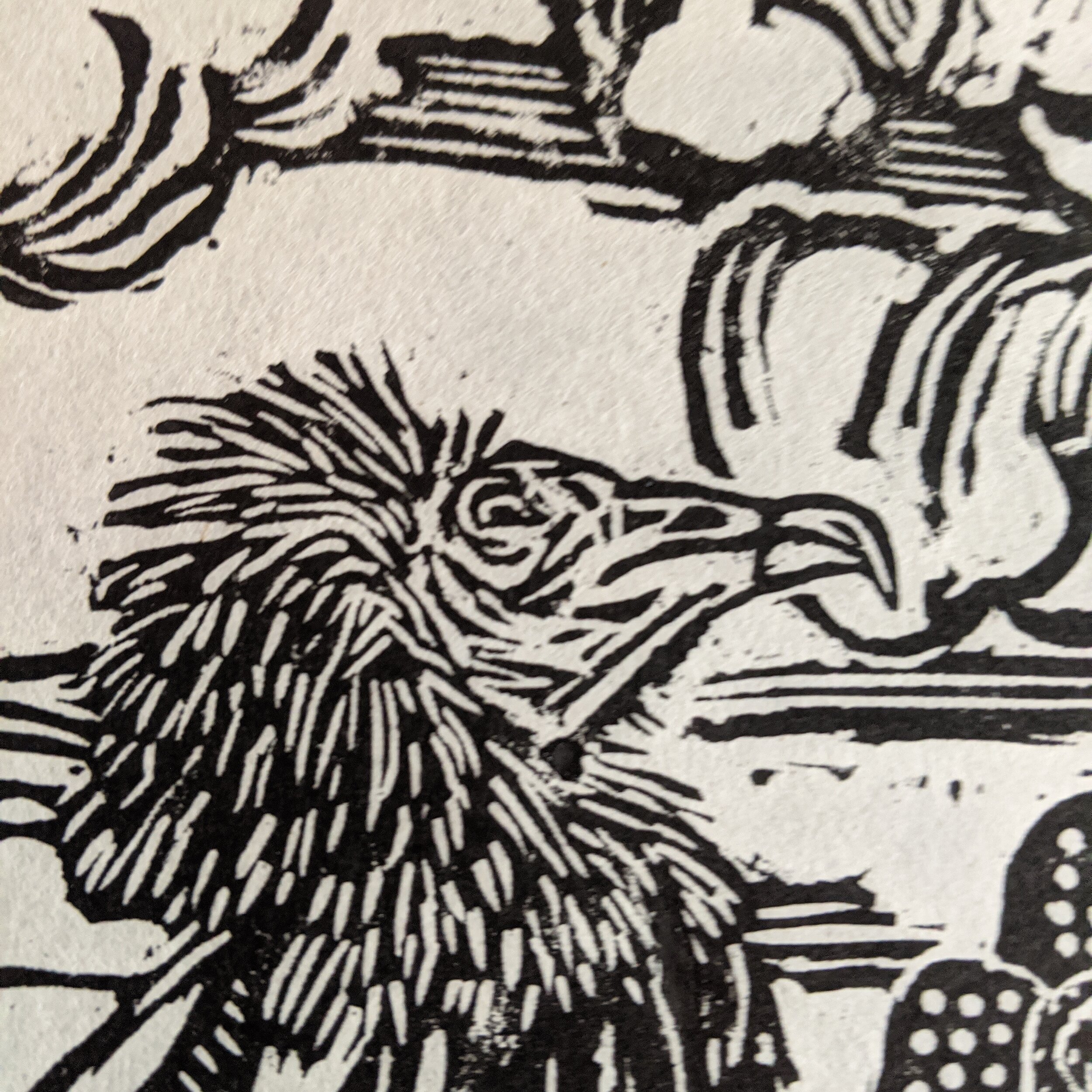 "Queen of Stink"
This print has no meaning other than I think it's a silly joke. Not every symbol has to be deep or awe-inspiring.
I'm very proud of how the vulture head came out on this one.