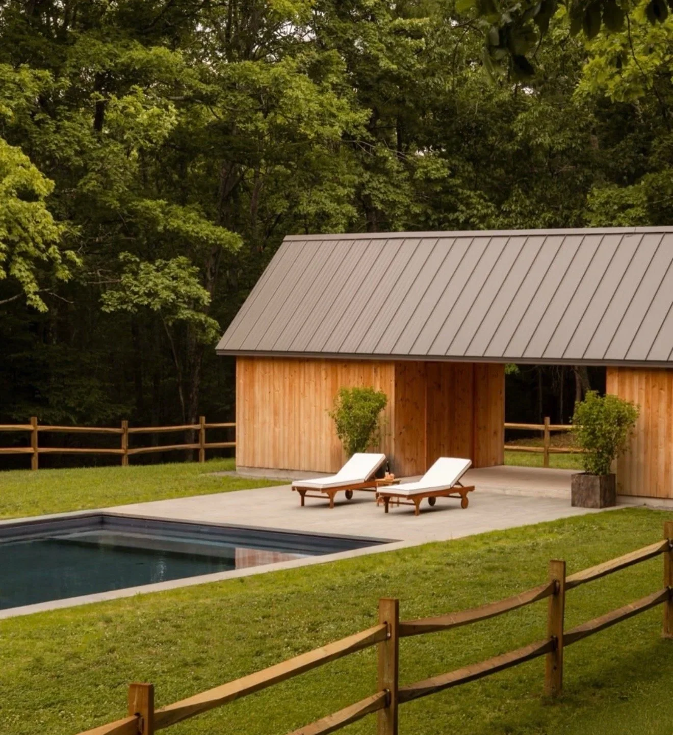 Upstate Salt Water Pool with Minimalist Wood Pool house