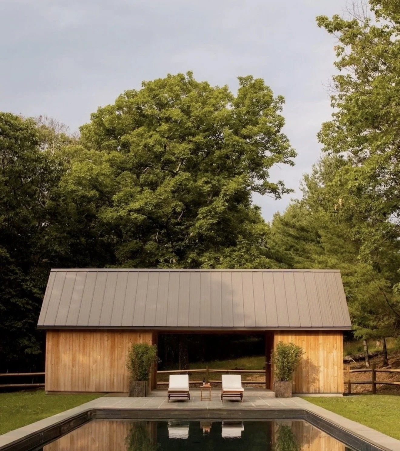 Upstate Salt Water Pool with Minimalist Wood Pool house