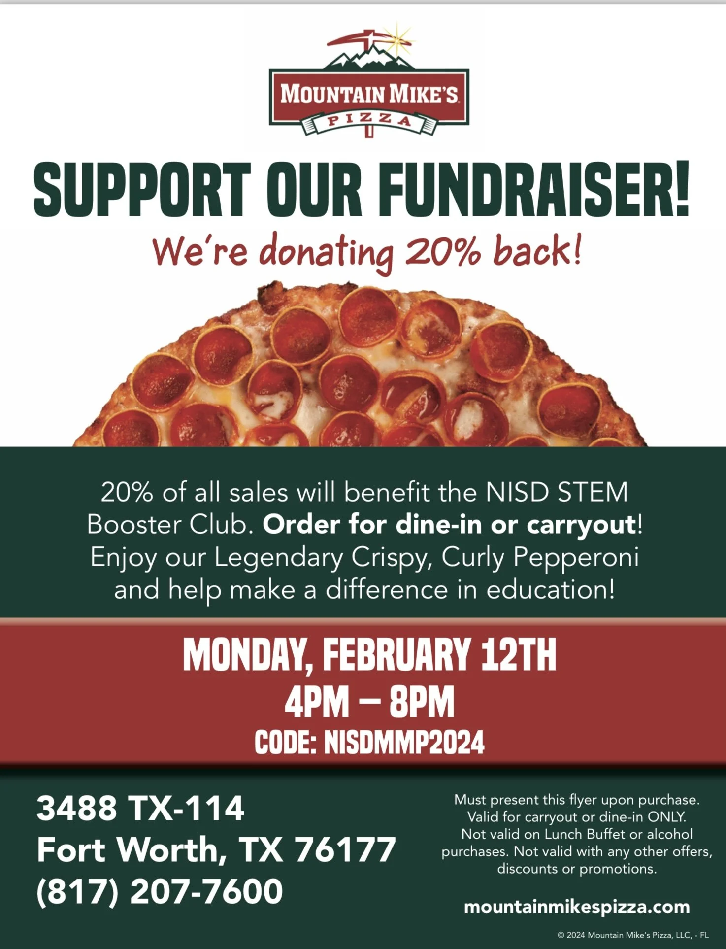 February Spirit Night- Mountain Mike’s Pizza! 