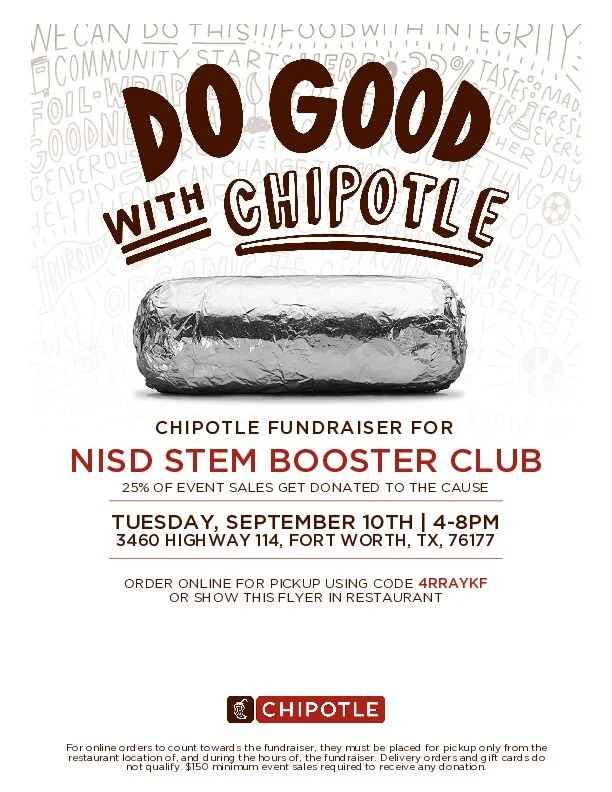 First Spirit Night of School Year for STEM Booster Club- Chipotle!