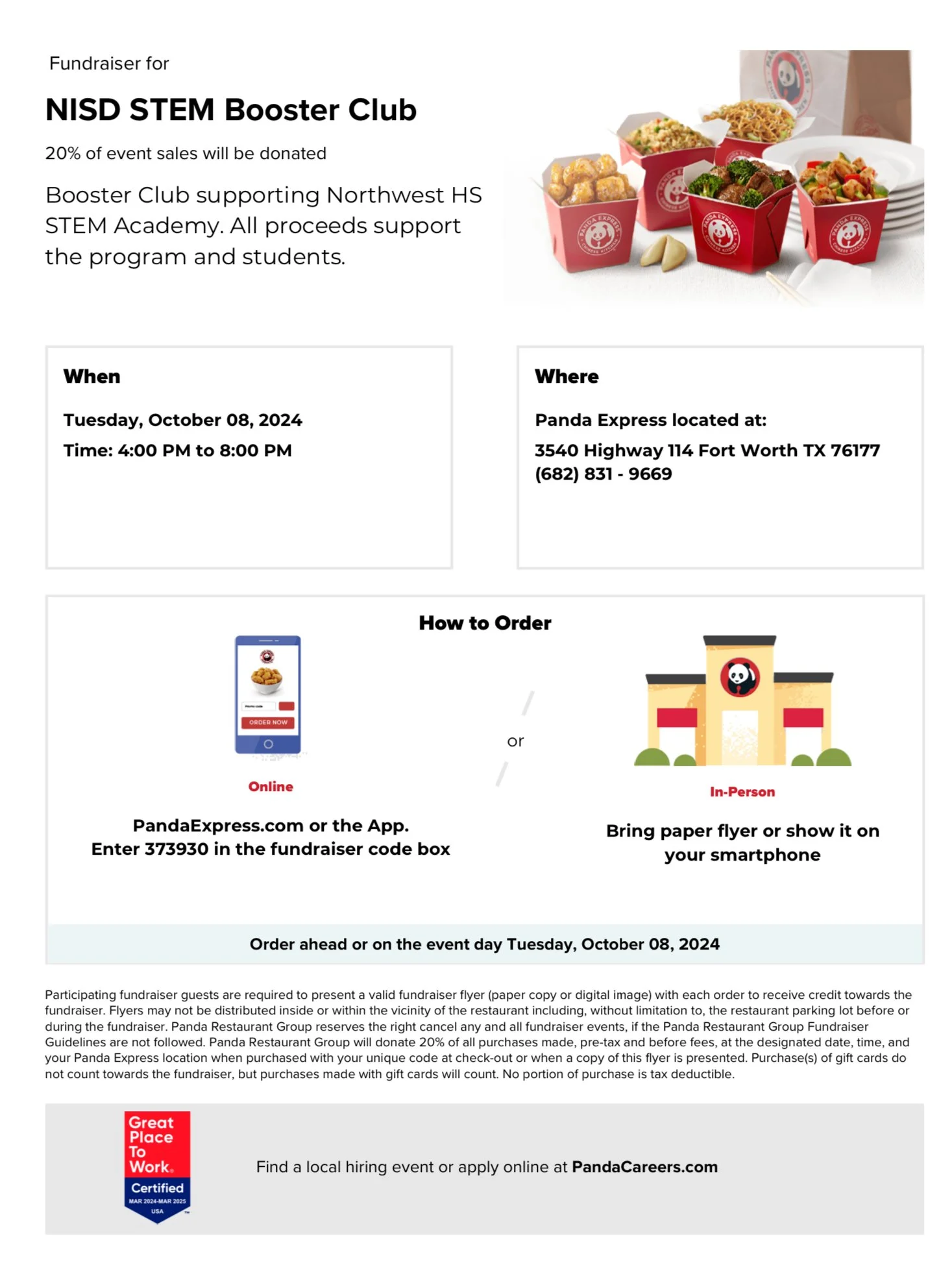 STEM Booster Club October Spirit Night- Panda Express! 