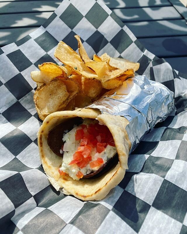 Gyro &amp; homemade chips for $8 all day today. 😍🤤 231-796-1919 
#gryo #crankers #crankupyourkraft