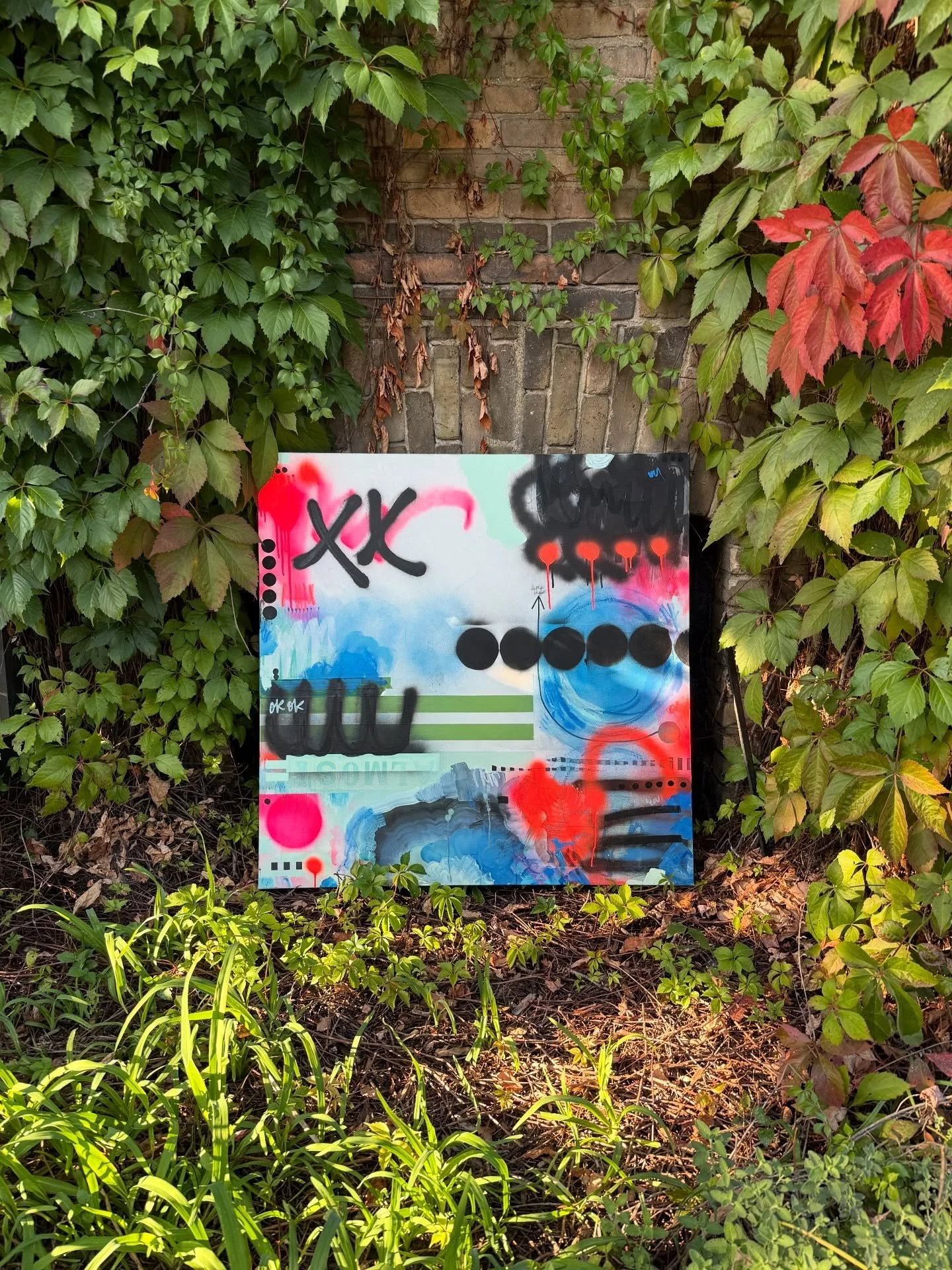 Not Quite&hellip; grounding in nature at @casketarts. This work is available and for sale. DM for info. 36x36&rdquo; mixed media on canvas. #brianaauelart