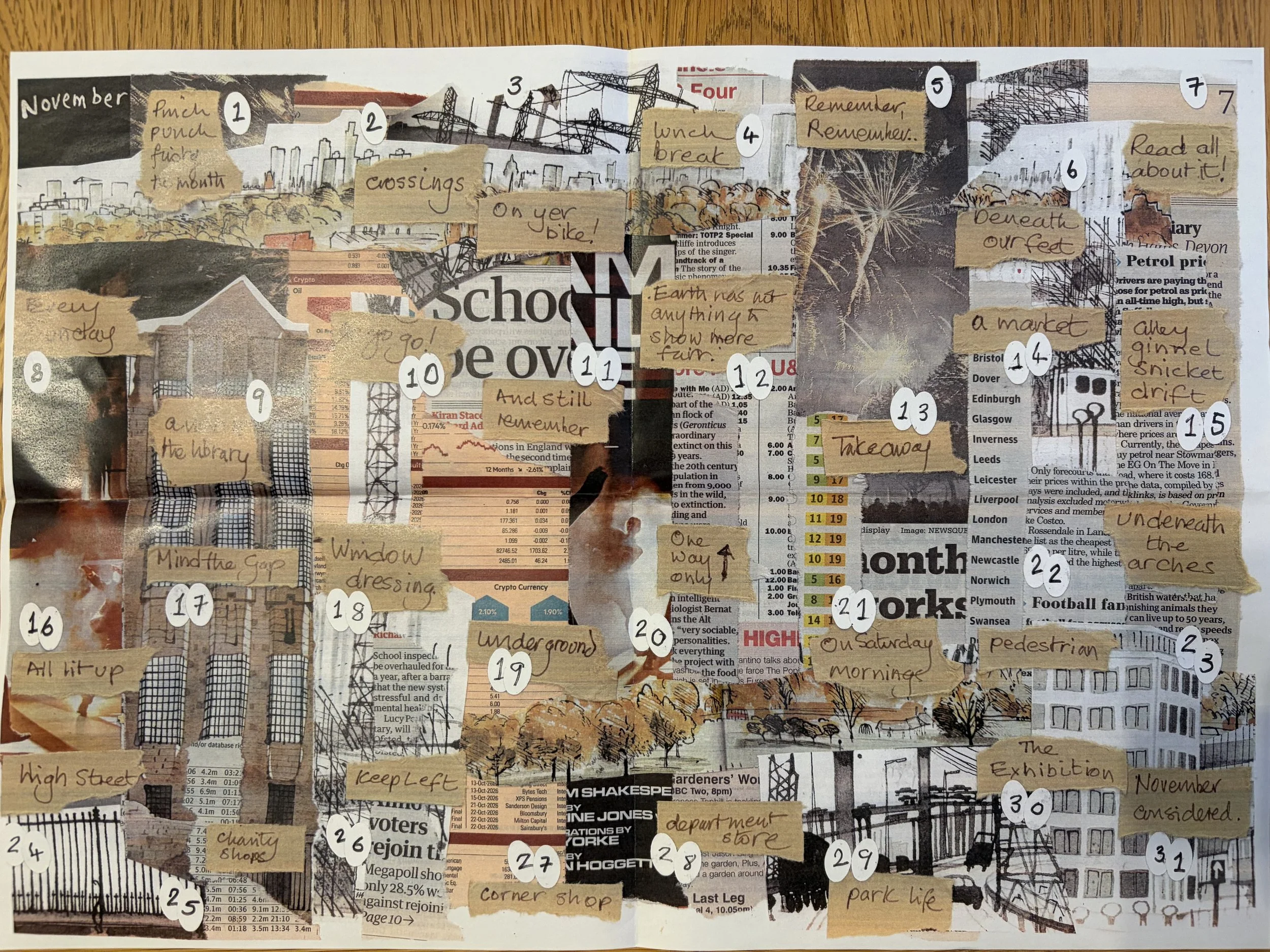A calendar-style page photo with this month's prompts. A text version of this set of prompts (November Series 2) is listed under the photograph