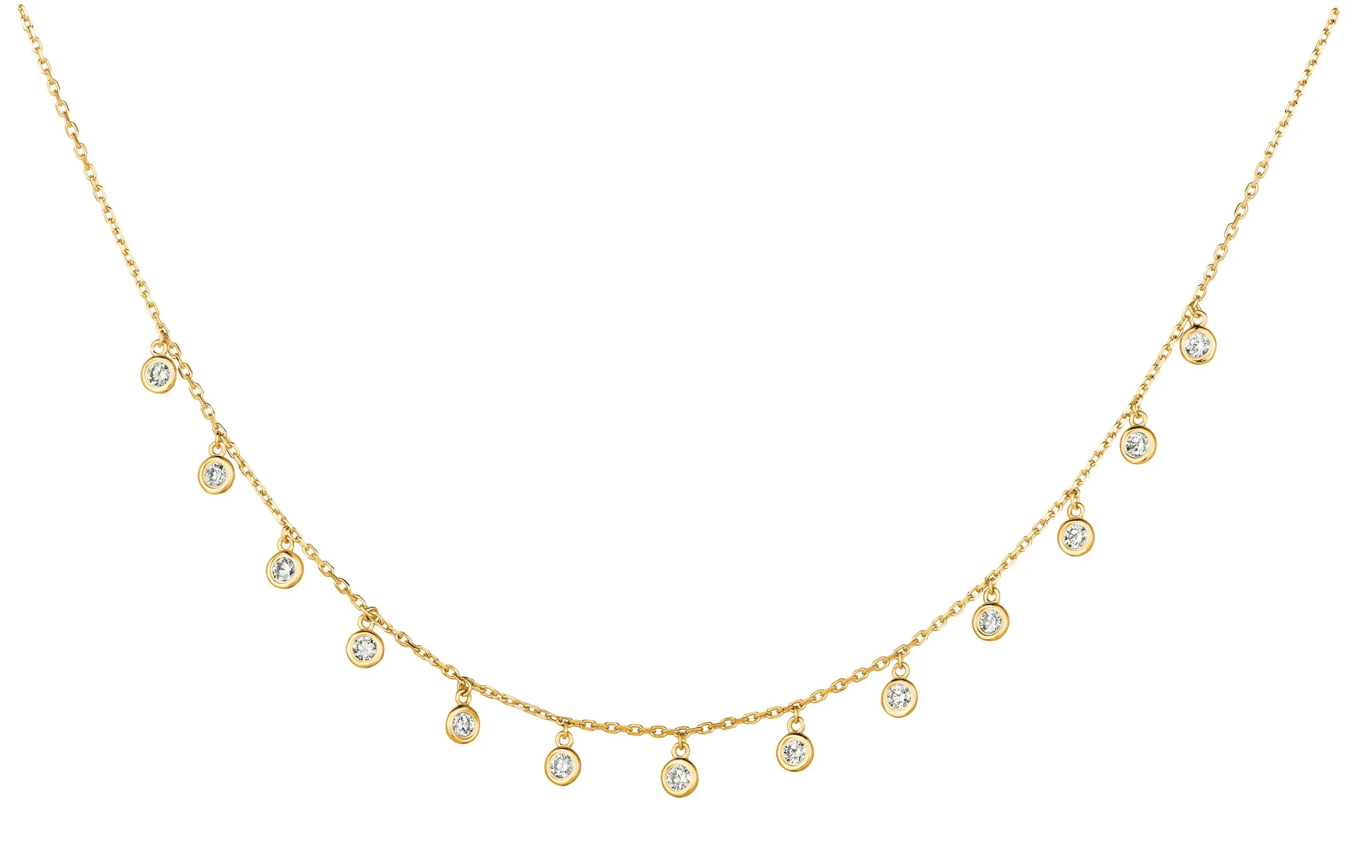 Diamond Drop Station Necklace in Yellow Gold - Henri Noël.jpg