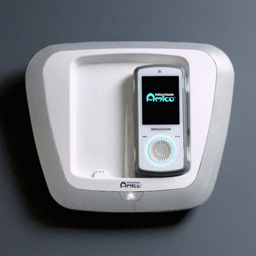 Animation of placing an Amico controller in the console for charging.