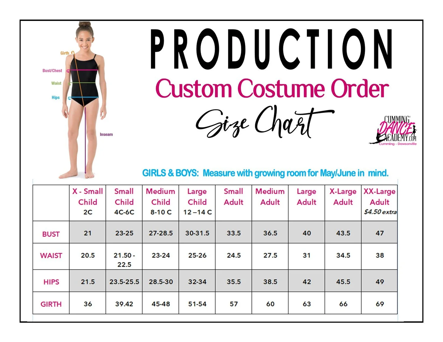 Costume Size Chart — Cumming Dance Academy