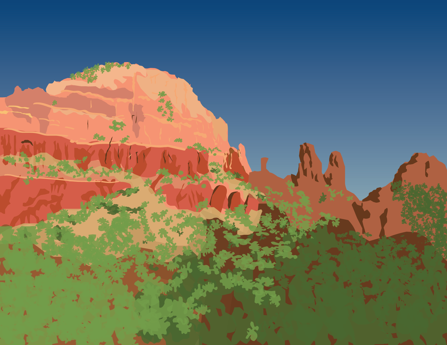 Illustration created in Sedona, Arizona of Cathedral Rock. April, 2018.