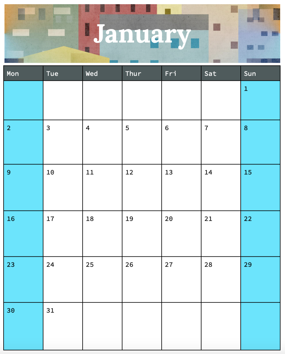 2023 Google Doc Calendar Templates