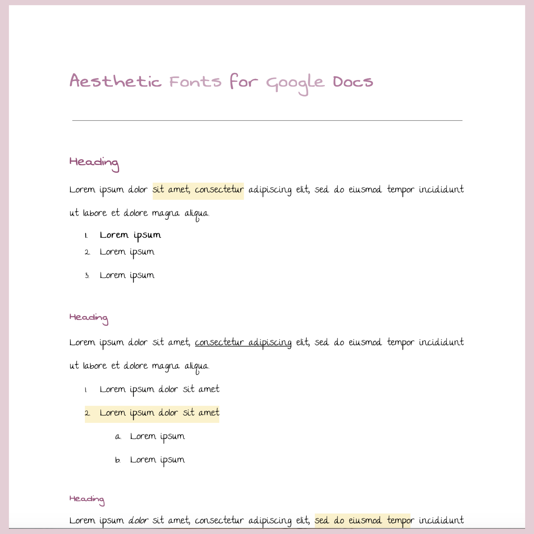 Aesthetic Fonts on Google Docs