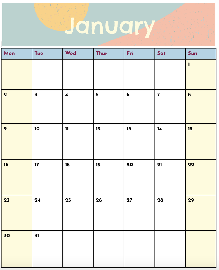 2023 Google Doc Calendar Templates