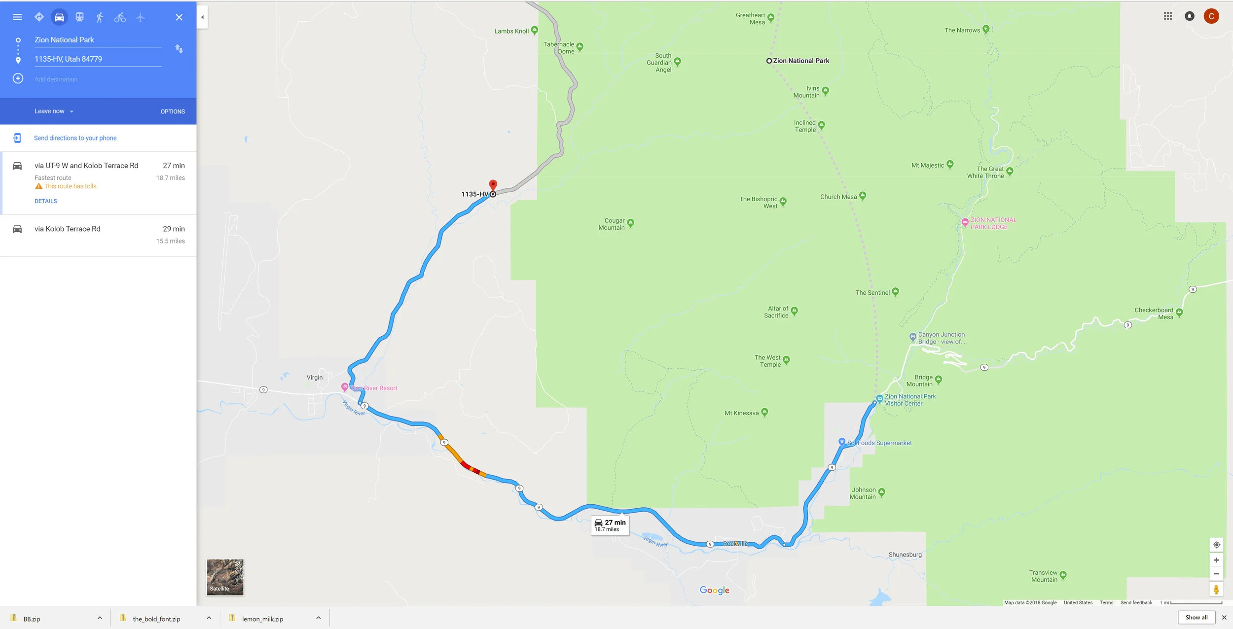 Kolob Terrace Road Map