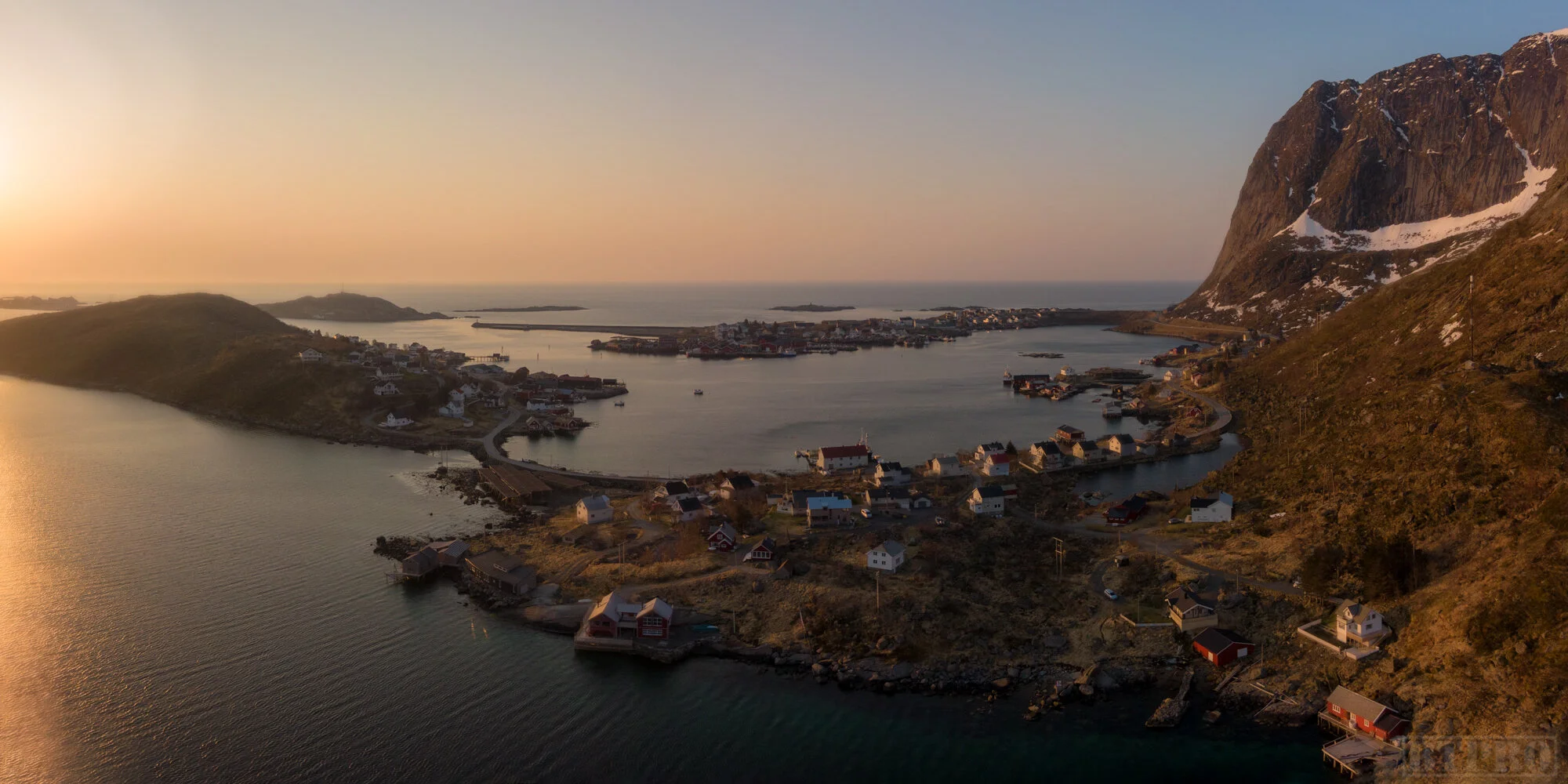 Aerial Pano of Reine at Sunrise