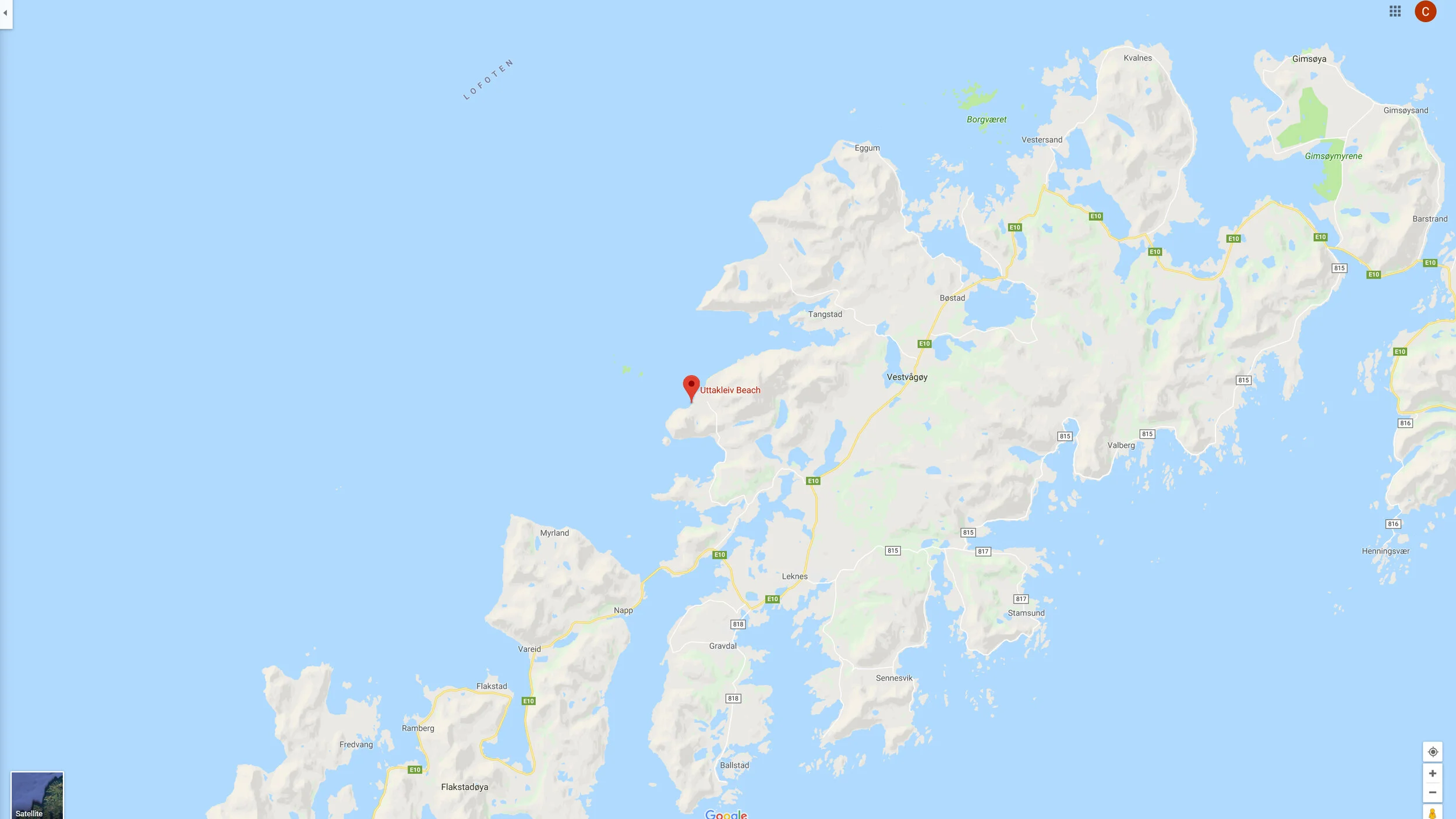 Uttakleiv Beach Map