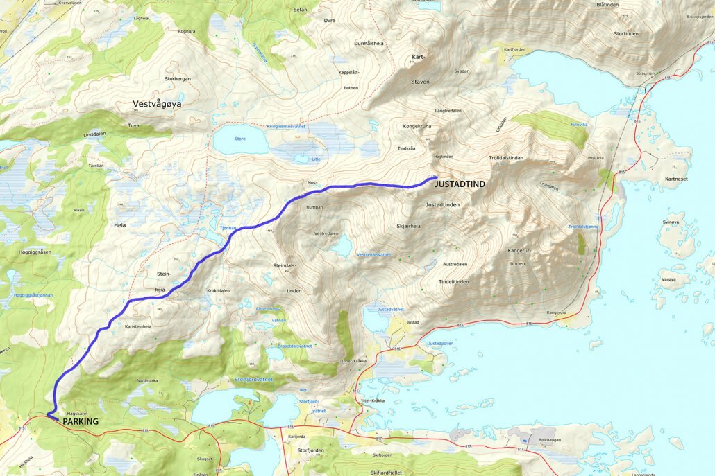 Justadtinden Hike Map