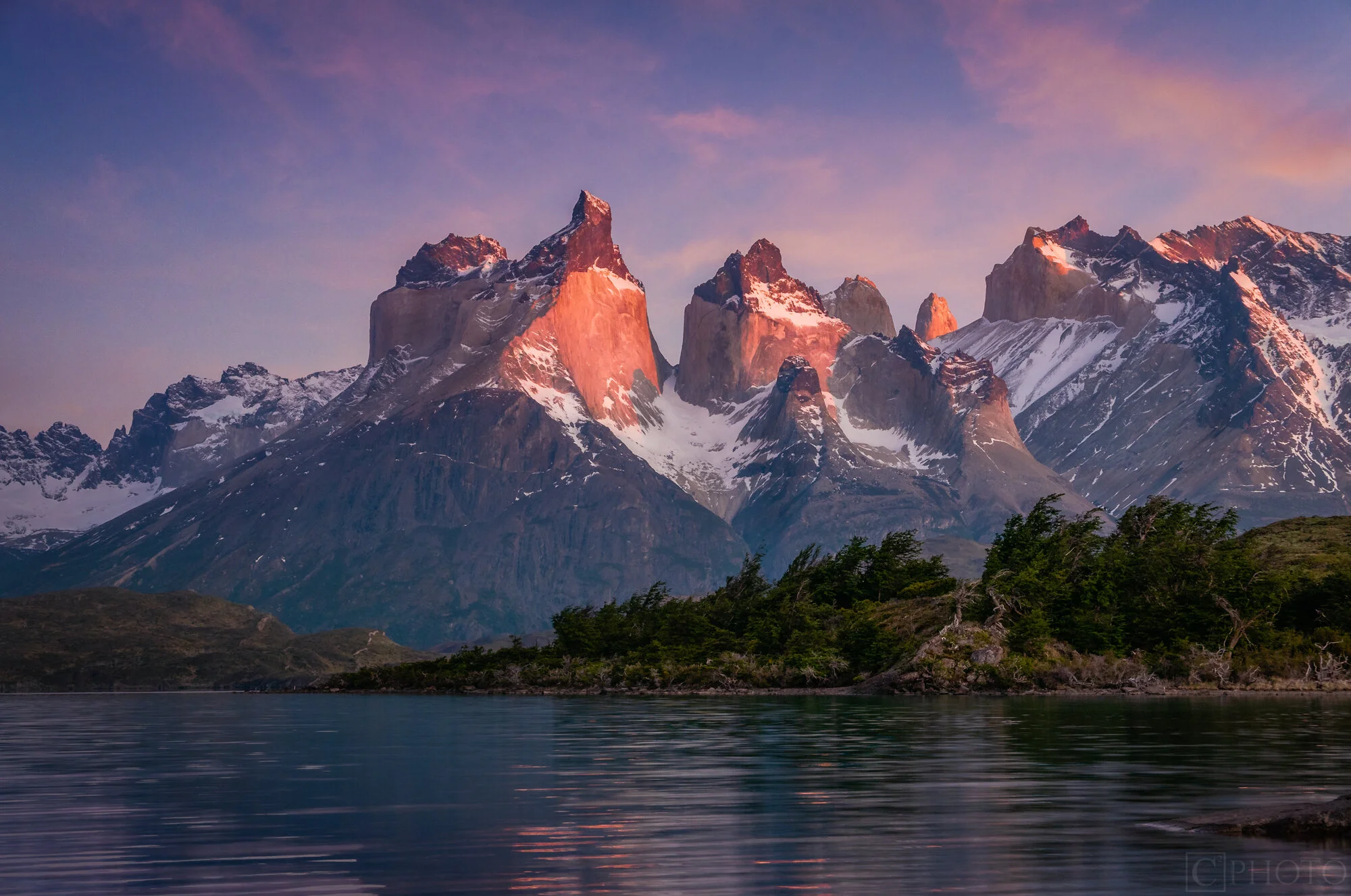 Sunrise at Los Cuernos from Hotel Explora