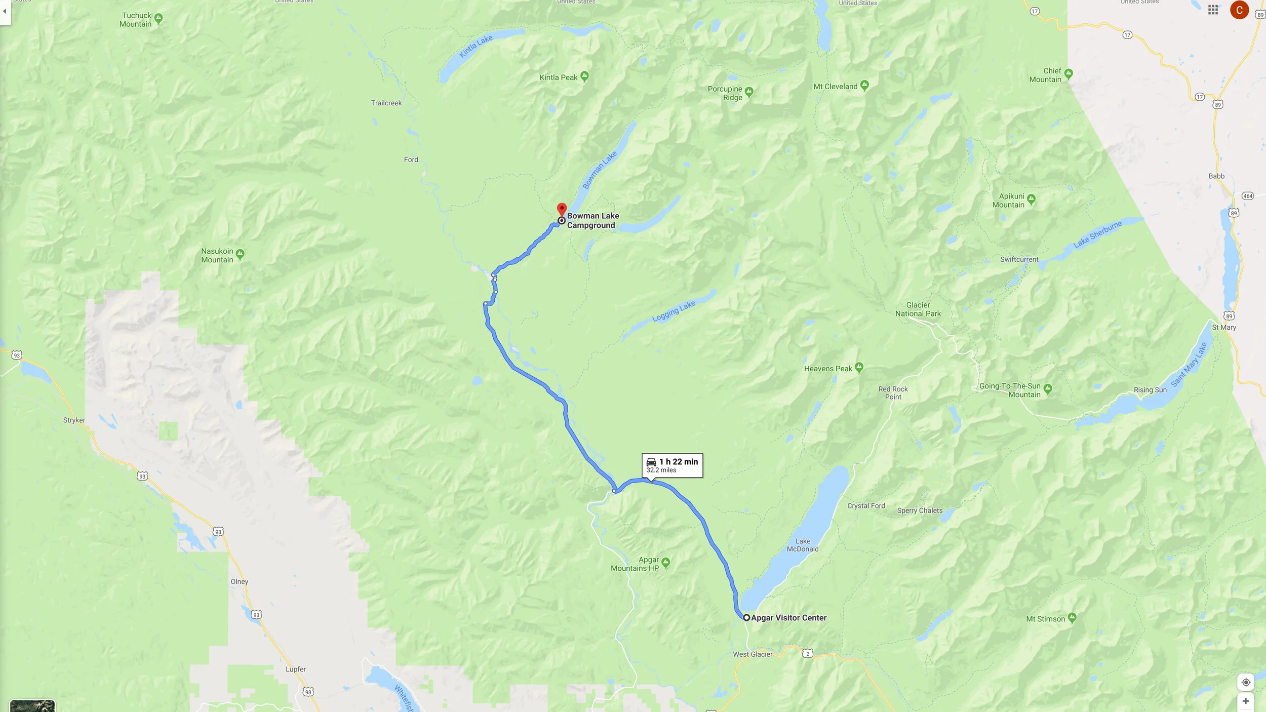Bowman Lake Map